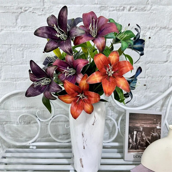 2Heads Lily Artificial Flower 3D печат Сватбена флорална аранжировка Аксесоари Есенни консумативи за декорация на дома Стая Опора за снимки