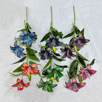 2Heads Lily Artificial Flower 3D Printing Γάμος Floral Arrangement Αξεσουάρ Φθινοπωρινά προμήθειες διακόσμησης δωματίου για το σπίτι Photo Prop