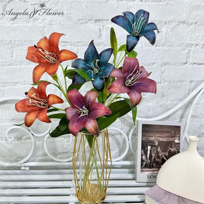 2Heads Lily Artificial Flower 3D Printing Γάμος Floral Arrangement Αξεσουάρ Φθινοπωρινά προμήθειες διακόσμησης δωματίου για το σπίτι Photo Prop