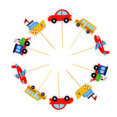 30 bucăți pahar de hârtie pentru mașini bebeluși cupcake toppers bambus transport design topppers