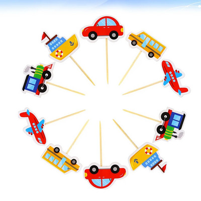 30 bucăți pahar de hârtie pentru mașini bebeluși cupcake toppers bambus transport design topppers