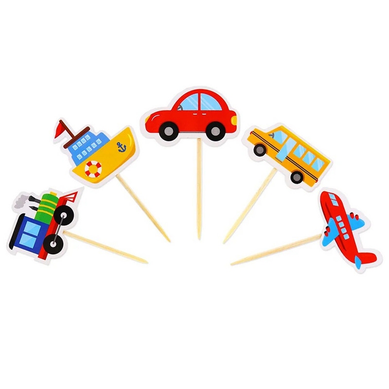 30 bucăți pahar de hârtie pentru mașini bebeluși cupcake toppers bambus transport design topppers