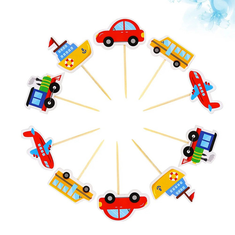 30 bucăți pahar de hârtie pentru mașini bebeluși cupcake toppers bambus transport design topppers
