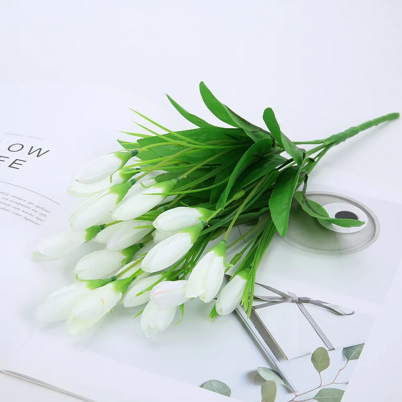 21 galvas mākslīgo ziedu zīda tulpju viltotu augu pušķis kāzu rotājumiem Mājas viesistabas dekors Ziemassvētku izkārtojums