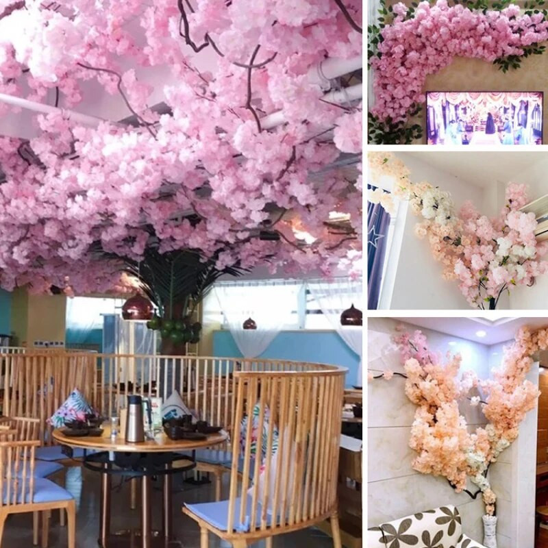 100CM umjetna snježna pahuljica Trešnjin cvijet Ratan Vjenčane dekoracije Stropni svileni cvijet Ukrasi od poda do stropa za dnevnu sobu