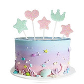 5/10 Vnt Blizgančios undinėlės teminis žvaigždžių pyragas Valentino dienos širdelės karūnos pyrago keptuvės gimtadienio kūdikių dušo deserto dekoras