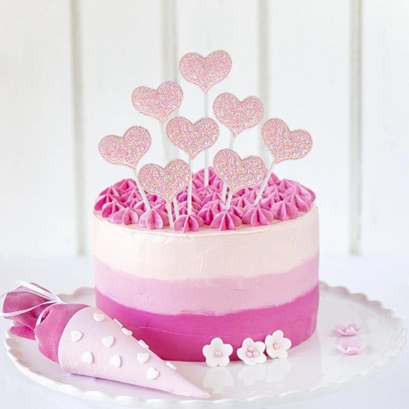 5/10 Vnt Blizgančios undinėlės teminis žvaigždžių pyragas Valentino dienos širdelės karūnos pyrago keptuvės gimtadienio kūdikių dušo deserto dekoras