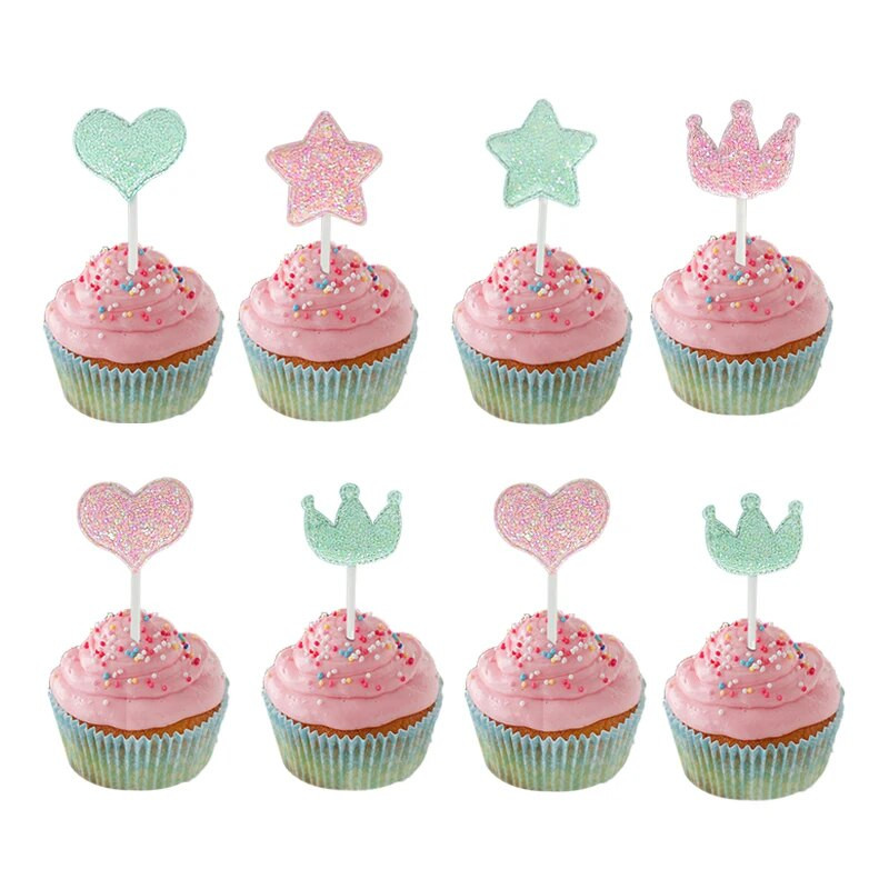 5/10 Vnt Blizgančios undinėlės teminis žvaigždžių pyragas Valentino dienos širdelės karūnos pyrago keptuvės gimtadienio kūdikių dušo deserto dekoras