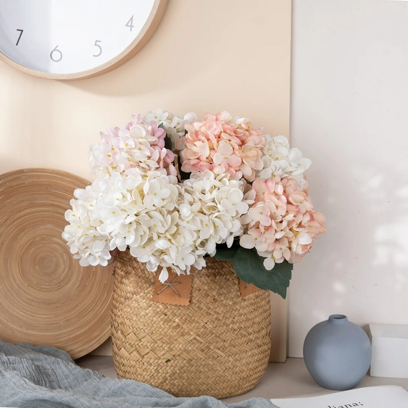 Mesterséges hortenzia virág ág hamis levelekkel selyem virágok otthoni esküvői kertbe barkács csokor dekoráció virágok