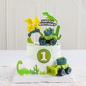 Dinozaur Excavator Tractor Decorat Tort Aniversare Construcție Decor Tort Copii Băiat Primul Baby Shower Un An Fericit Topper