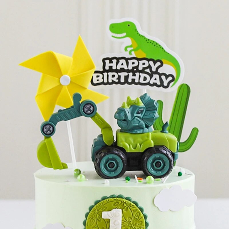 Dinozaur Excavator Tractor Decorat Tort Aniversare Construcție Decor Tort Copii Băiat Primul Baby Shower Un An Fericit Topper