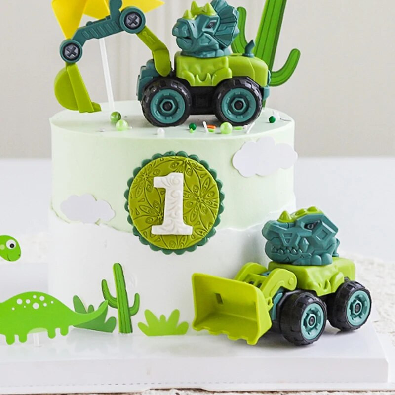 Dinozaur Excavator Tractor Decorat Tort Aniversare Construcție Decor Tort Copii Băiat Primul Baby Shower Un An Fericit Topper