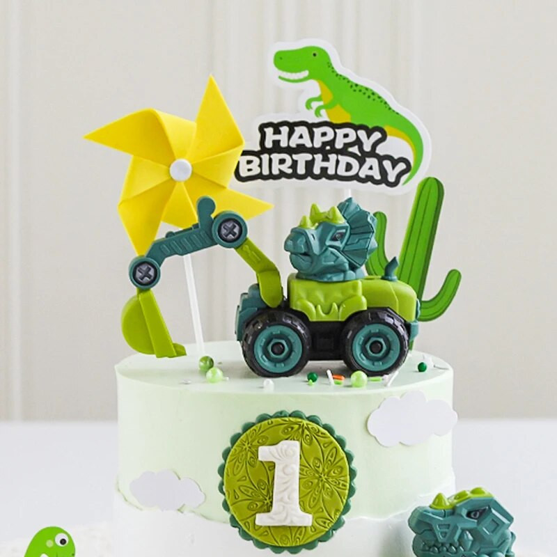Dinozaur Excavator Tractor Decorat Tort Aniversare Construcție Decor Tort Copii Băiat Primul Baby Shower Un An Fericit Topper