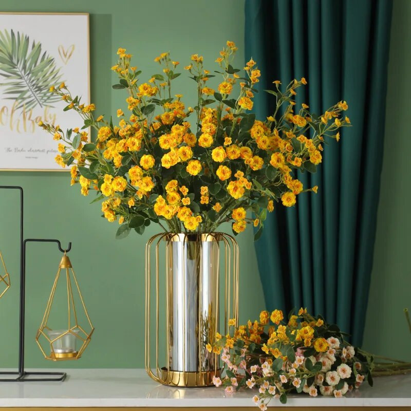 73 cm dirbtinė daugiagalvė mažų rožių gėlių puokštė vestuvėms namų dekoravimas gėlių laikymas gėlių dekoras Plantas Artificiales