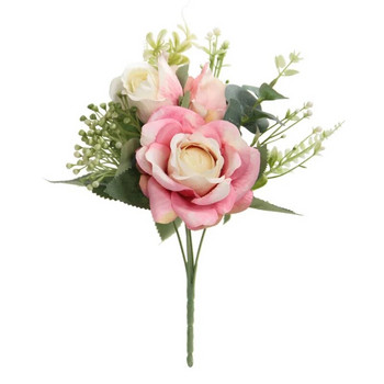 Копринени симулационни цветя Подарък за Свети Валентин Двойни червени розови рози Букет Декорация за празнично парти Изкуствено цвете Фалшива роза