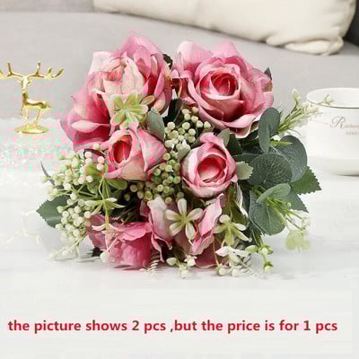 Silk Simulation Flowers Δώρο για την Ημέρα του Αγίου Βαλεντίνου Δίδυμα κόκκινα ροζ τριαντάφυλλα Μπουκέτο για γιορτινό πάρτι Τεχνητό λουλούδι ψεύτικο τριαντάφυλλο