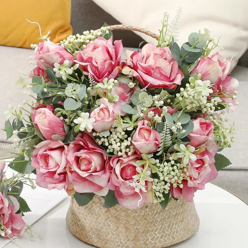 Hodvábne simulačné kvety, darček na Valentína, dvojitá červená ružová ruža, kytica, sviatočná párty dekorácia, umelý kvet, falošná ruža