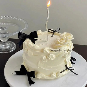 Балетна панделка с лък Покритие за торта Розов черен лък Декор за торта Любовна двойка Покрив за торта Сватба Свети Валентин Десерт Декор Момиче
