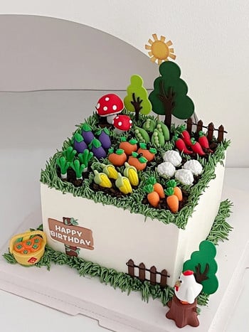 Cake Topper Pastoral Farm Life Lovely Small Vegetable Corn Carrot Mushroom Tree Kids Birthday Happy Party Διακόσμηση τούρτας