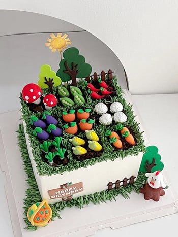 Cake Topper Pastoral Farm Life Lovely Small Vegetable Corn Carrot Mushroom Tree Kids Birthday Happy Party Διακόσμηση τούρτας