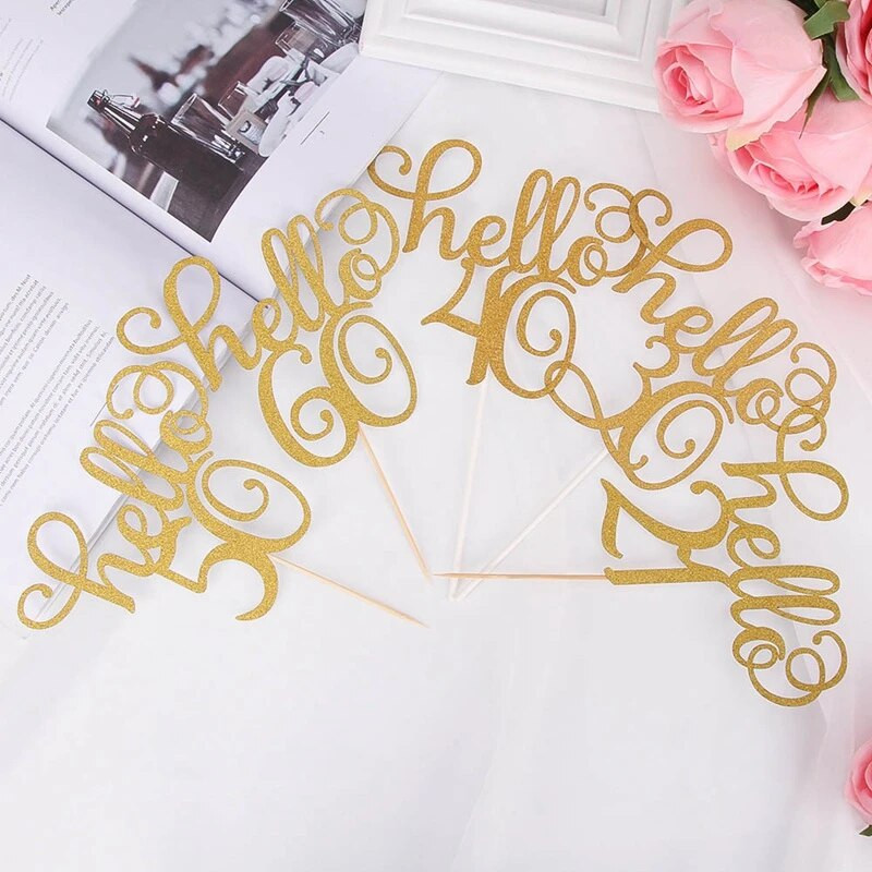 1 ks Hello 21, 30, 40, 50, 60 Všetko najlepšie k narodeninám, ozdoby na tortu, dekorácie na muffiny, vlajky, štítky, potreby na narodeninovú párty pre dospelých