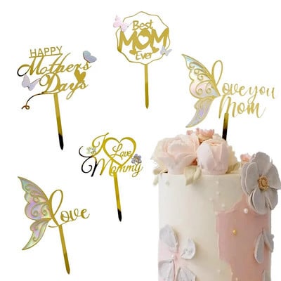 Butterfly Love You Mom Birthday Cake Topper Акрилен Happy Mother`s Day Cake Topper for Best Mom Birthday Party Cake Decorations