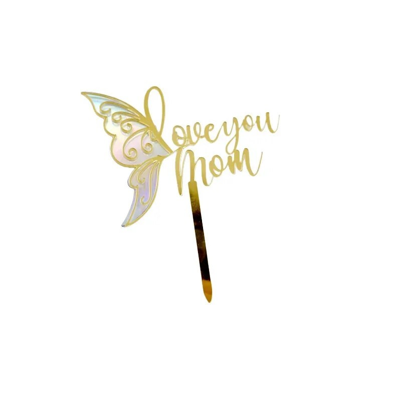 Akrylová ozdoba na tortu s motýľom a láskou k narodeninám, ozdoba na tortu pre mamičku na narodeninovú oslavu