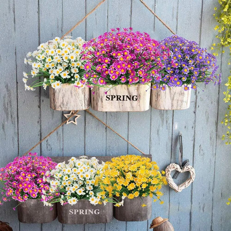 Mesterséges százszorszép virágok hamis virágok UV-álló zöld növényzet cserjék ültetőgép Otthoni iroda Kert Udvar Ablak doboz Esküvői dekoráció