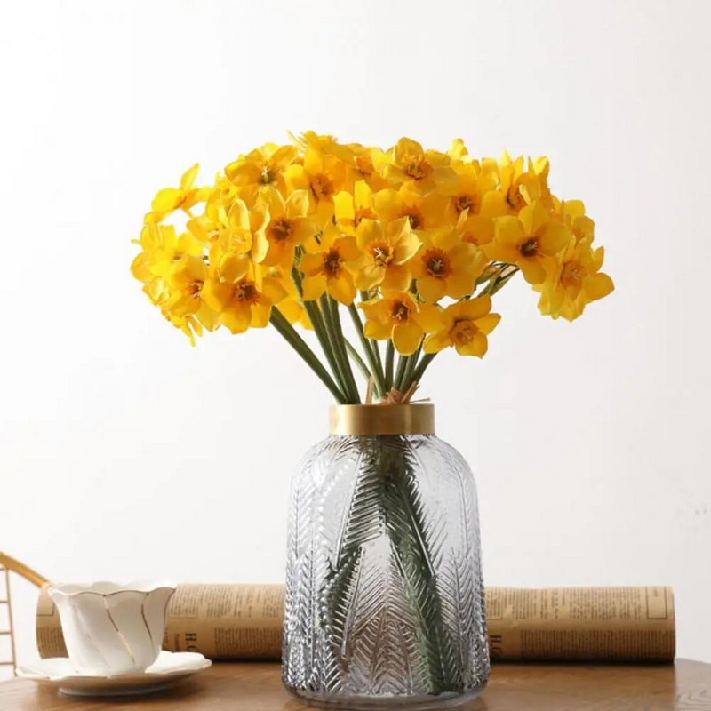 6 vnt. Puikus netikras augalas, ryškios spalvos dirbtinė gėlė Graži ryškus imitacinis narcizo gėlių dekoras