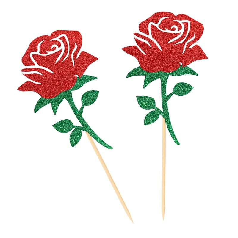 12 ks ružových kvetov, potreby na narodeninové muffiny, dekorácia na muffiny k výročiu svadby, ozdoba na muffiny, svadobná dekorácia