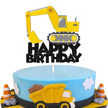 Κατασκευές Cupcake Decorations Dump Truck Excavator Tractor Cake Toppers for Boy Birthday Party Supplies