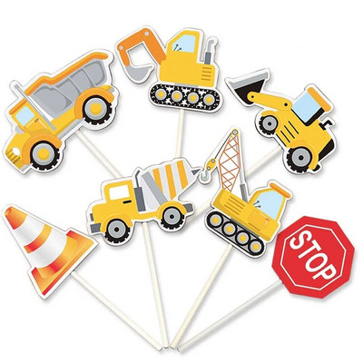 Κατασκευές Cupcake Decorations Dump Truck Excavator Tractor Cake Toppers for Boy Birthday Party Supplies