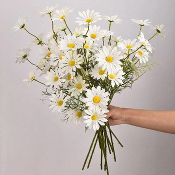 52 см бяла маргаритка изкуствено цвете 5 глави копринено бяла лайка фалшив букет цветя Направи си сам домашна градина парти сватбена украса