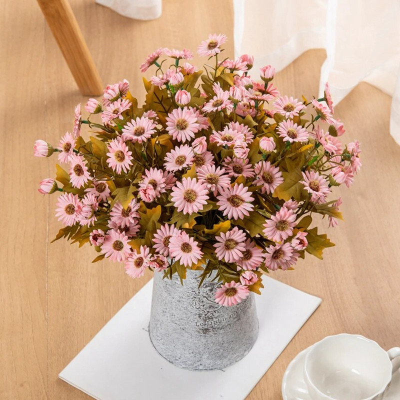 Vază cu flori artificiale pentru decorarea camerei acasă, album de însemnări, buchet de mână de mireasă, mătase, margarete, coroane de Crăciun, accesoriu