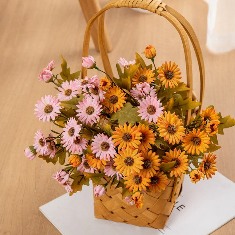 Vază cu flori artificiale pentru decorarea camerei acasă, album de însemnări, buchet de mână de mireasă, mătase, margarete, coroane de Crăciun, accesoriu