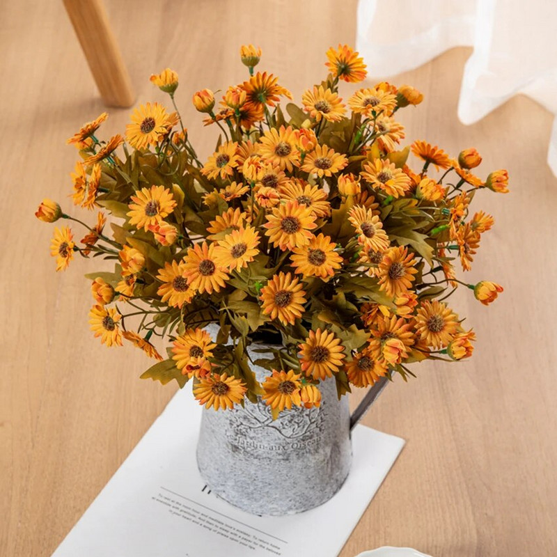 Vază cu flori artificiale pentru decorarea camerei acasă, album de însemnări, buchet de mână de mireasă, mătase, margarete, coroane de Crăciun, accesoriu