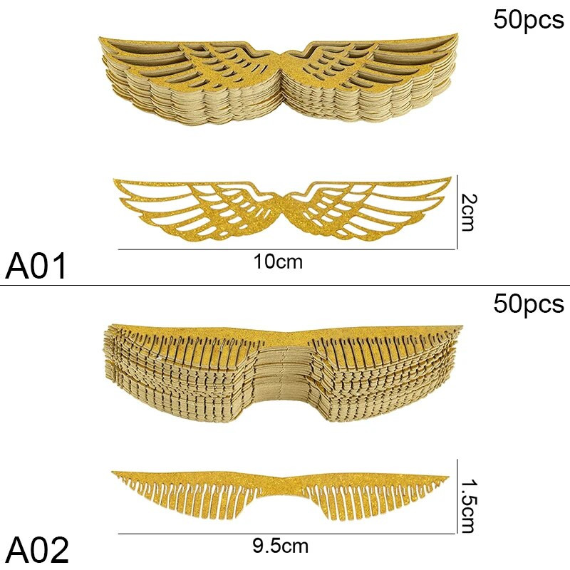 50 tk Gold Wing šokolaadikoogi kaunistus Wizard Party Glitter Wing Chocolate Cupcake Topper Snitch Pulma sünnipäevapeo kujundus