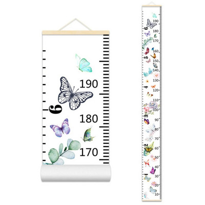 Crtani dijagram rasta beba, dječji zapis, drveni okvir, tkanina, ravnalo za mjerenje visine za dječake i djevojčice, zidni ukras dječje sobe