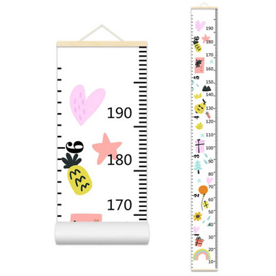 Crtani dijagram rasta beba, dječji zapis, drveni okvir, tkanina, ravnalo za mjerenje visine za dječake i djevojčice, zidni ukras dječje sobe