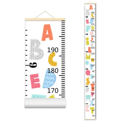 Crtani dijagram rasta beba, dječji zapis, drveni okvir, tkanina, ravnalo za mjerenje visine za dječake i djevojčice, zidni ukras dječje sobe