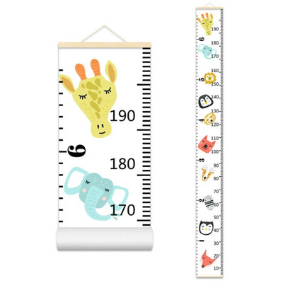 Crtani dijagram rasta beba, dječji zapis, drveni okvir, tkanina, ravnalo za mjerenje visine za dječake i djevojčice, zidni ukras dječje sobe