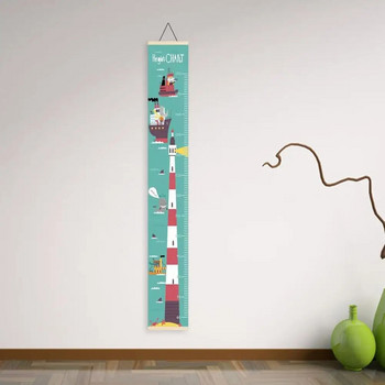 Висяща на стена Диаграма на височината Карикатура Диаграма на растежа Дървена линийка за измерване на височината на бебето Висяща на стена декорация за деца Детска стая