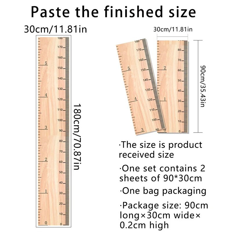 Diagramă de înălțime Autocolante Riglă de creștere Meter inch Decor camere pentru copii Auto-adeziv Măsură Calibre Home Wall Art Decalcomanii Decorație murală