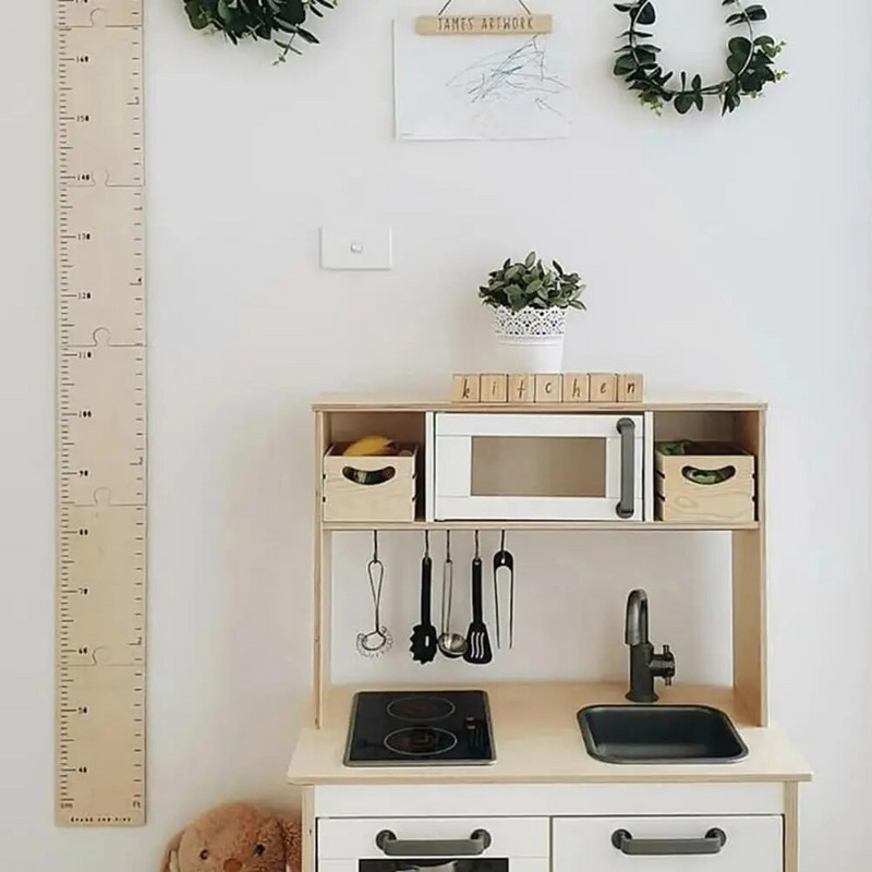 Šiaurės šalių medinės vaikų ūgio augimo diagramos liniuotė Kūdikių vaikų ūgio matuoklis Kambario apdaila Sienų matuoklio matavimo lipdukai 60-210cm