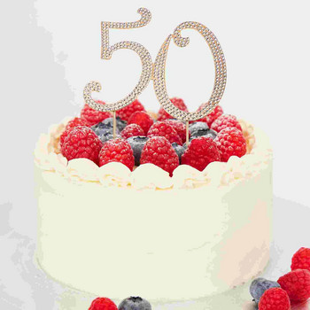Честит рожден ден Торта за торта 50 Блестящи кристали със златна облицовка Номерът Bling Crystal 50th Сватбени декорации