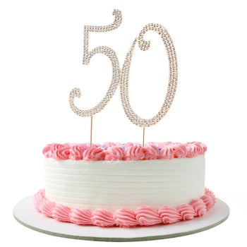 Happy Birthday Cake Topper 50 Shiny Rhinestone Gold Trim The Number Bling Crystal 50th Wedding Decorations