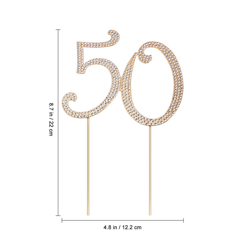 Topper pentru tort La mulți ani 50 de decorațiuni de nuntă strălucitoare cu strasuri de aur Trim The Number Bling Crystal