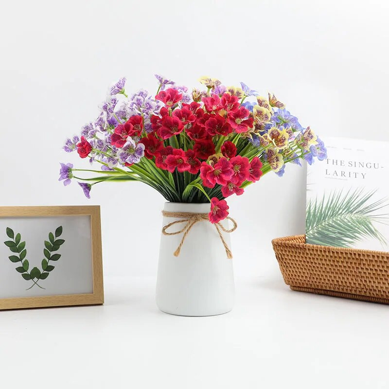 5 fej tavaszi fű virág víz fű ibolya ruha művészet virág utánzat virág otthon kültéri esküvői dekoráció hamis virág