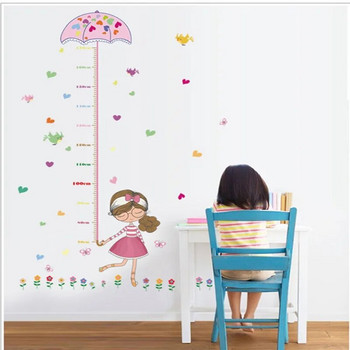Princess Girl Monkey Kid Growth Chart Sticker Самозалепваща се етикетка за измерване на височината на бебето Car Cartoon Height Gauge за детска стая