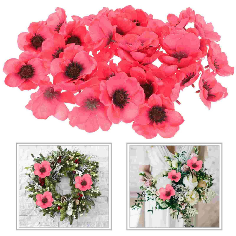 50 vnt. dirbtinių laukinių gėlių galvos šilkas Biuro papuošalų išdėstymas netikrų aguonų raudonos girliandos papuošimas